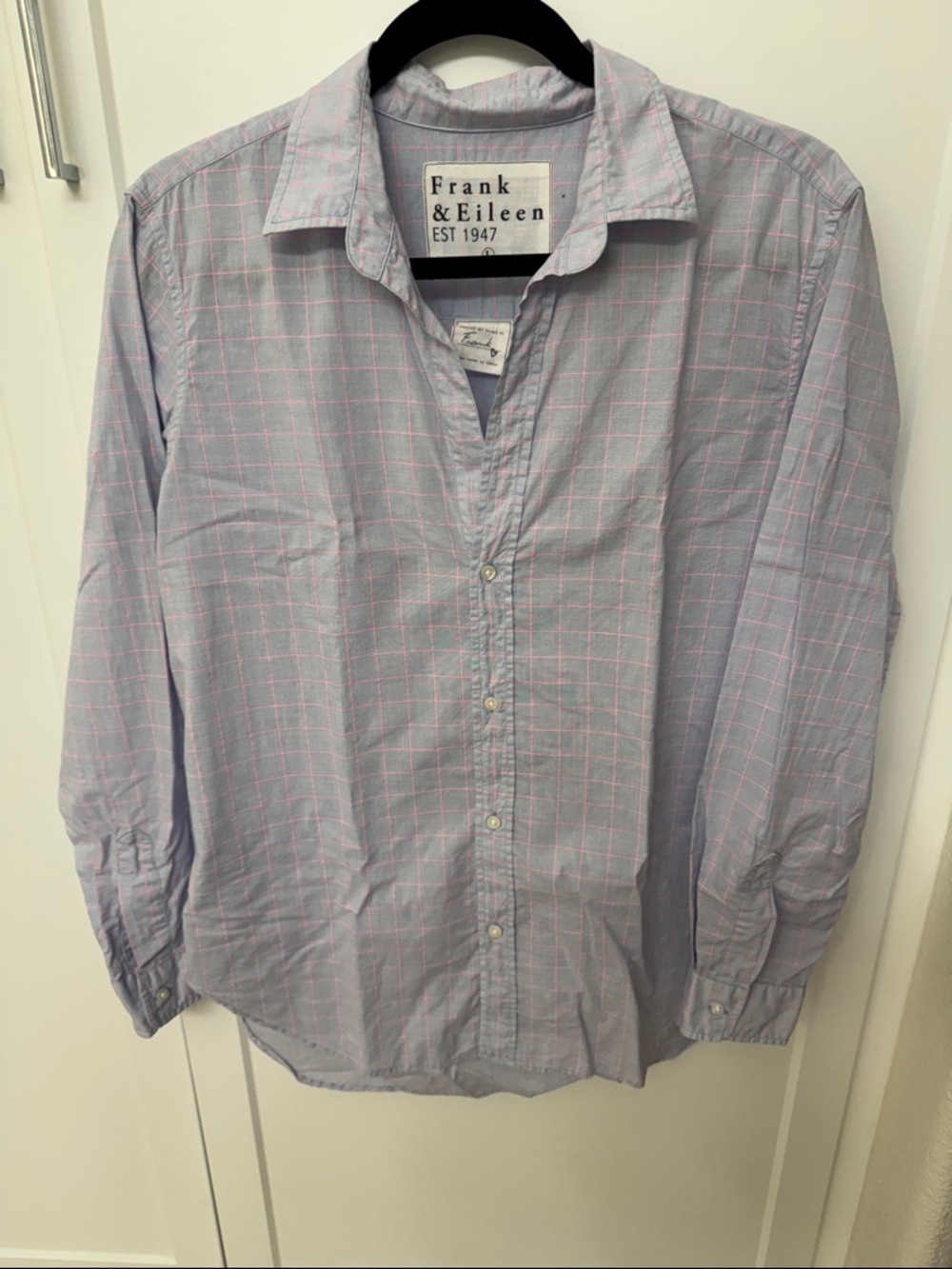 Frank & Eileen Light Blue Shirt with Pink Windowpane Check